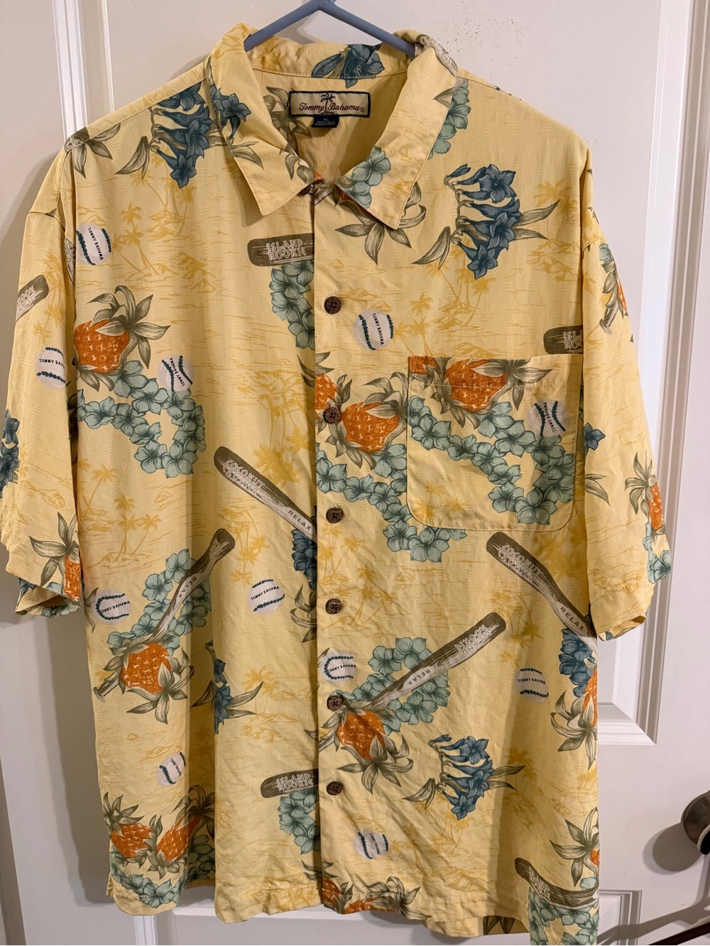 Tommy Bahama 100% Silk Yellow Short-Sleeve Hawaiian Button-Down Shirt